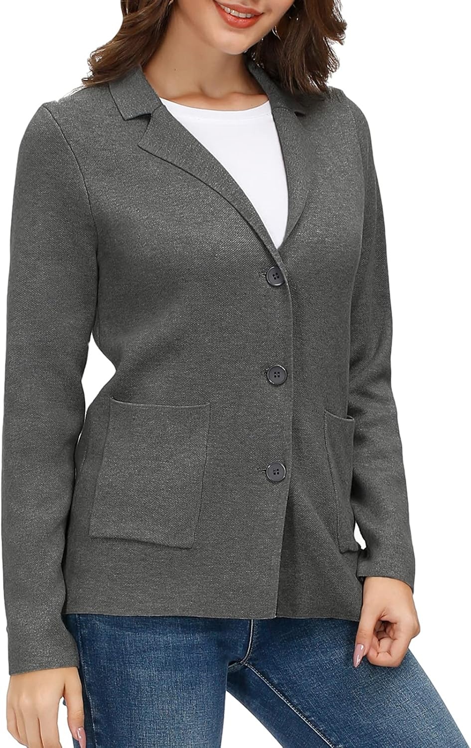 image:imageKANCY KOLE Sweater Blazer Women Casual Bussiness Stretchy Knit BlazersDark Grey Heather