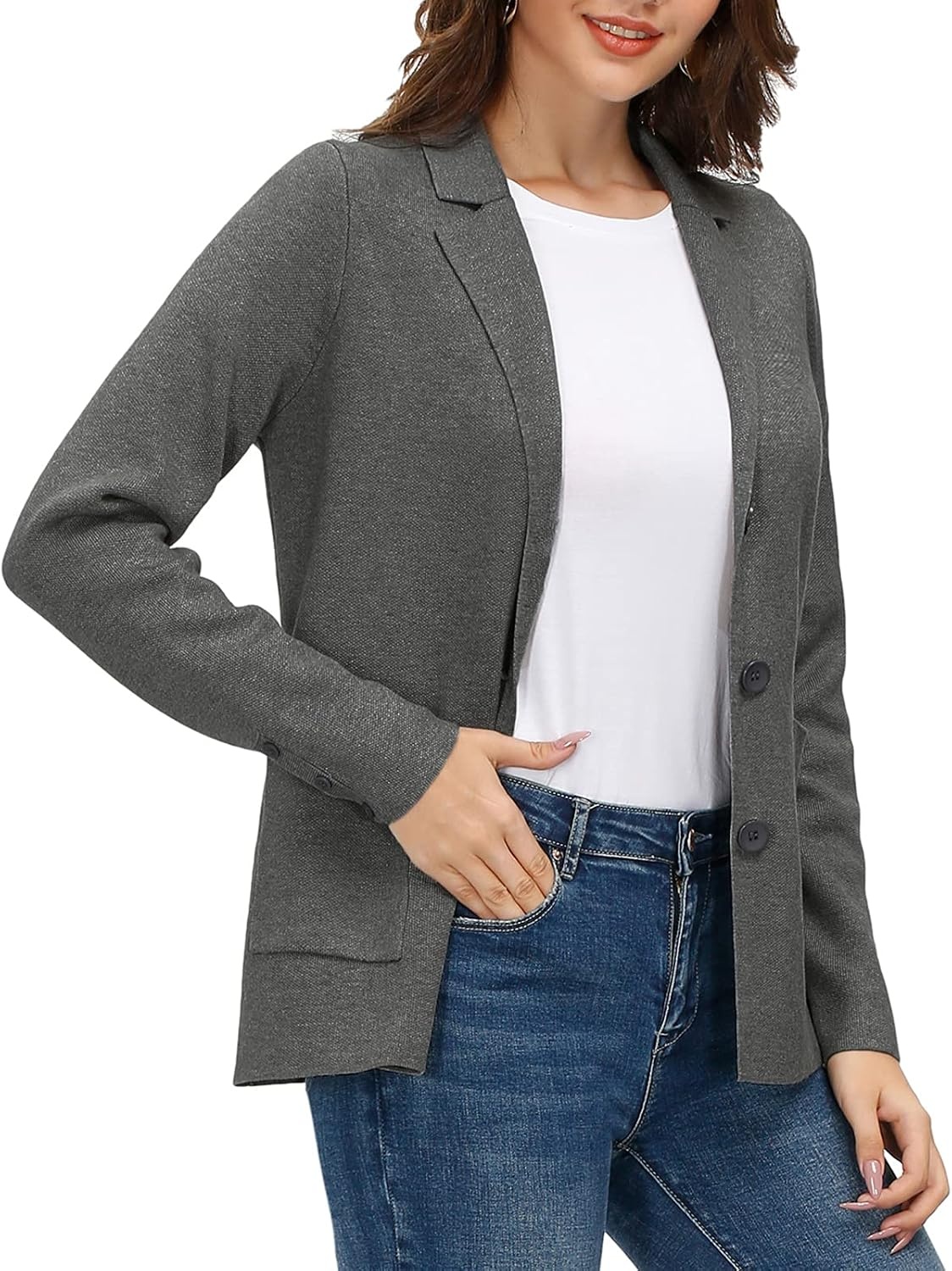 image:imageKANCY KOLE Sweater Blazer Women Casual Bussiness Stretchy Knit BlazersDark Grey Heather