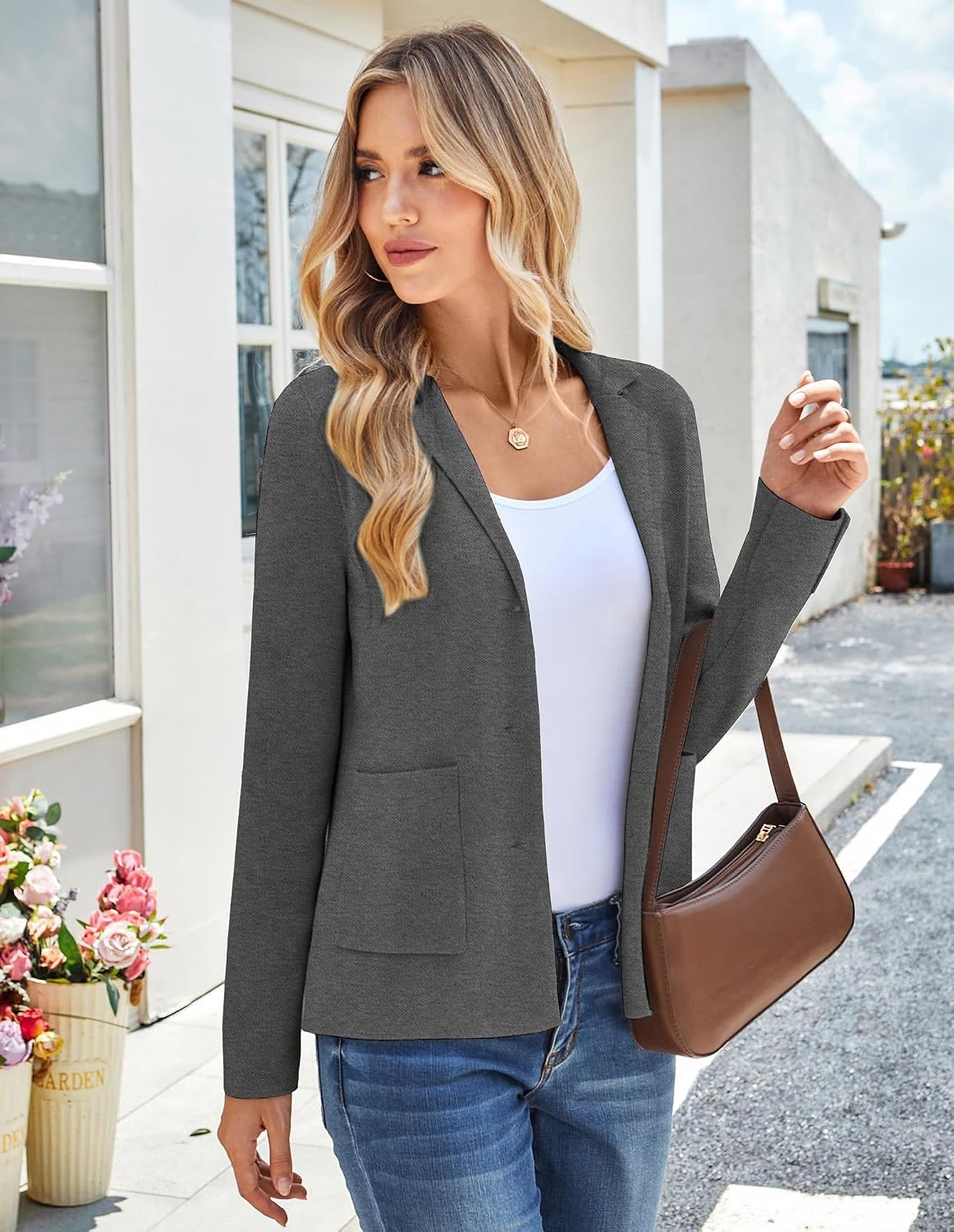 image:imageKANCY KOLE Sweater Blazer Women Casual Bussiness Stretchy Knit BlazersDark Grey Heather