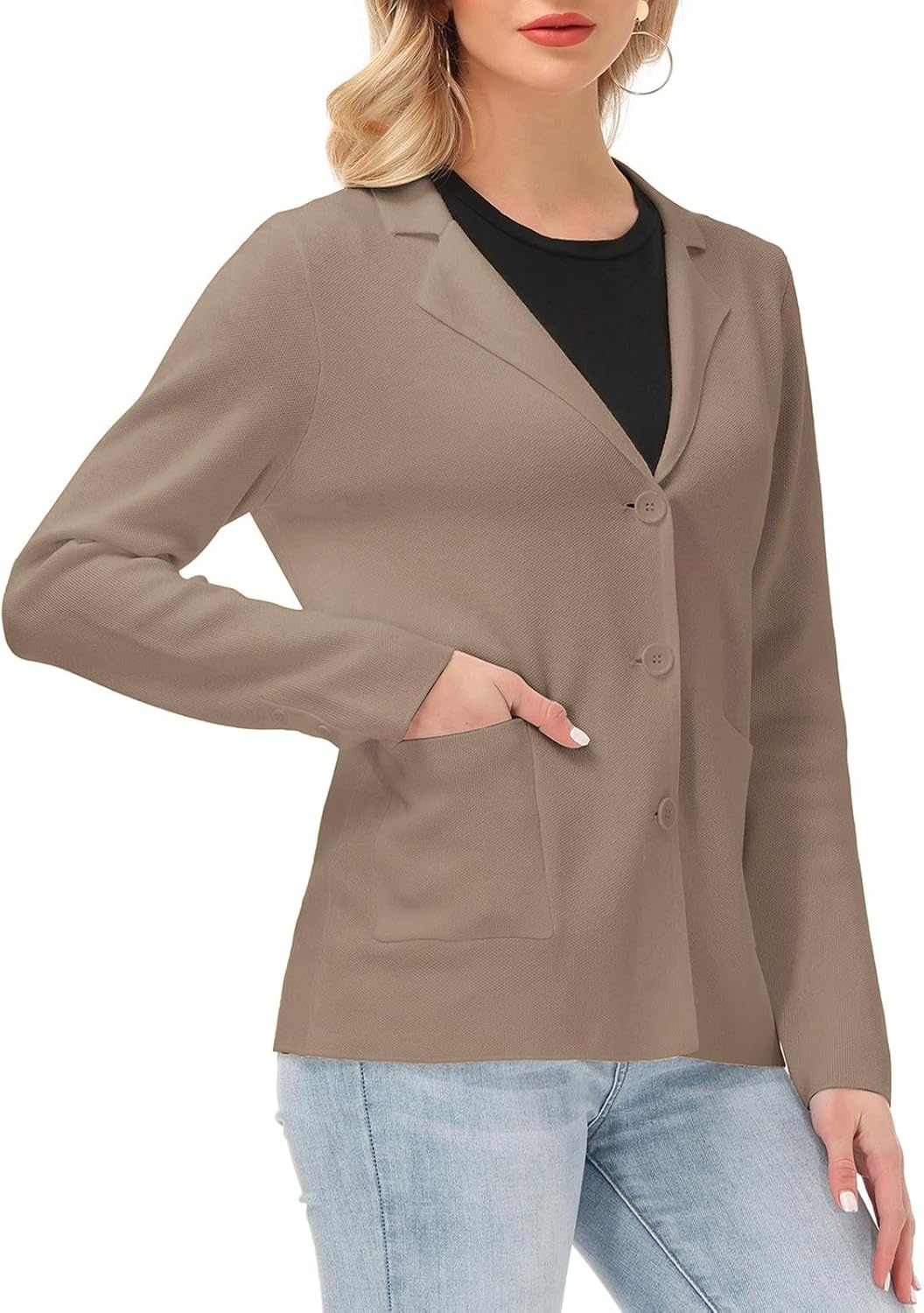 image:imageKANCY KOLE Sweater Blazer Women Casual Bussiness Stretchy Knit BlazersKhaki