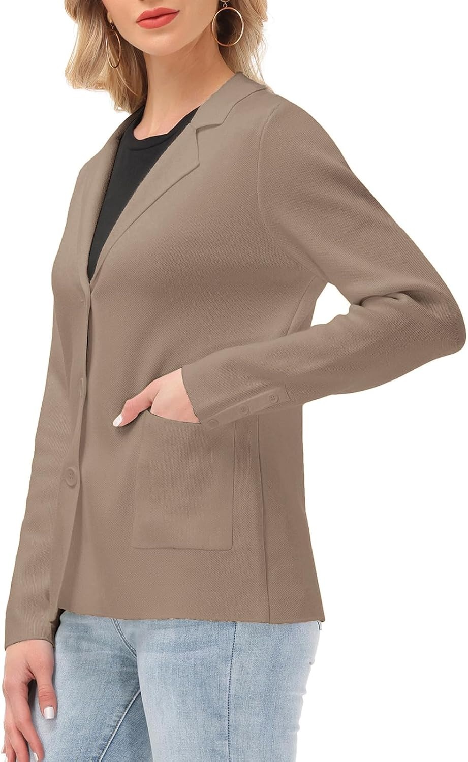 image:imageKANCY KOLE Sweater Blazer Women Casual Bussiness Stretchy Knit BlazersKhaki