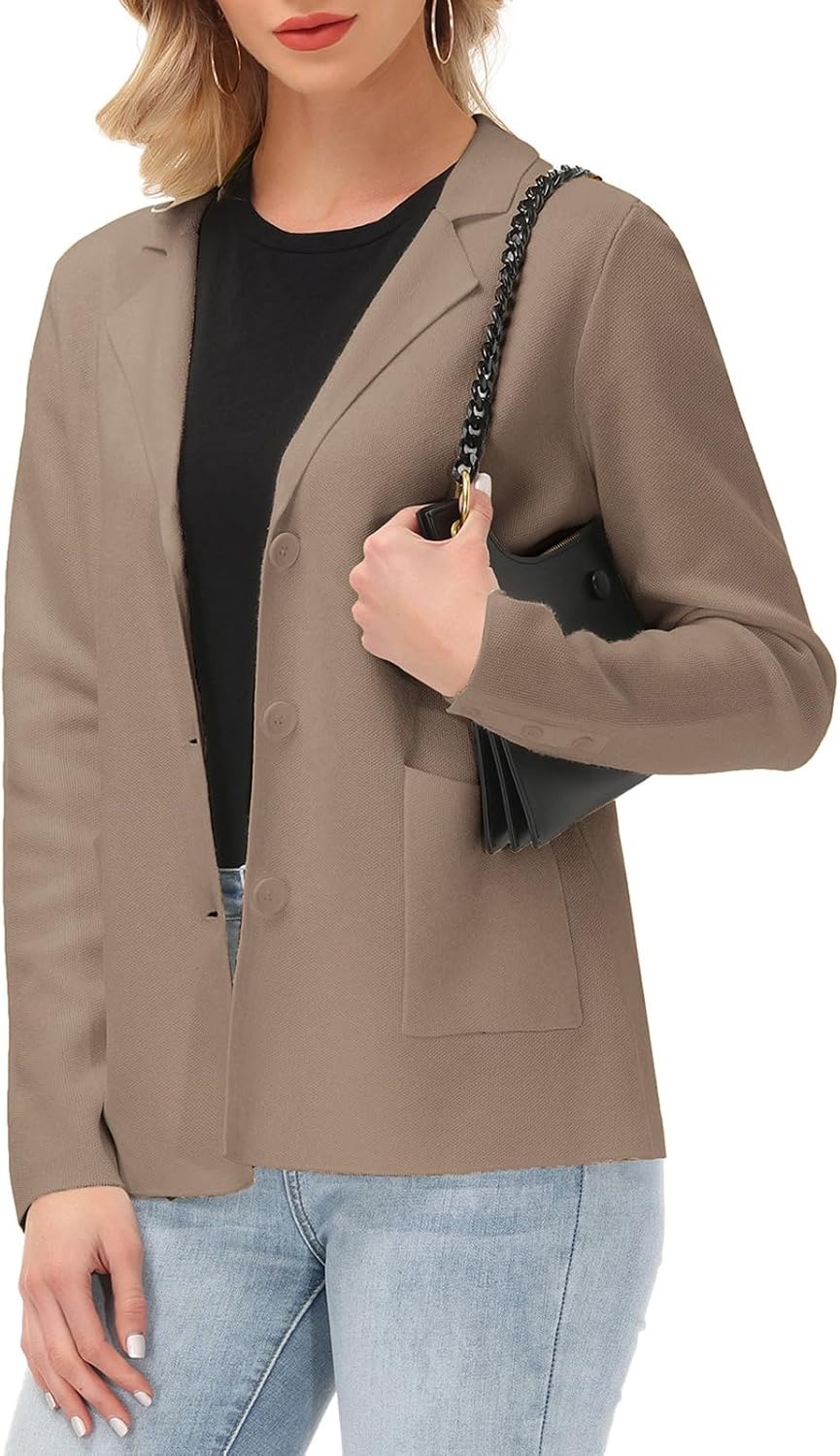 image:imageKANCY KOLE Sweater Blazer Women Casual Bussiness Stretchy Knit BlazersKhaki