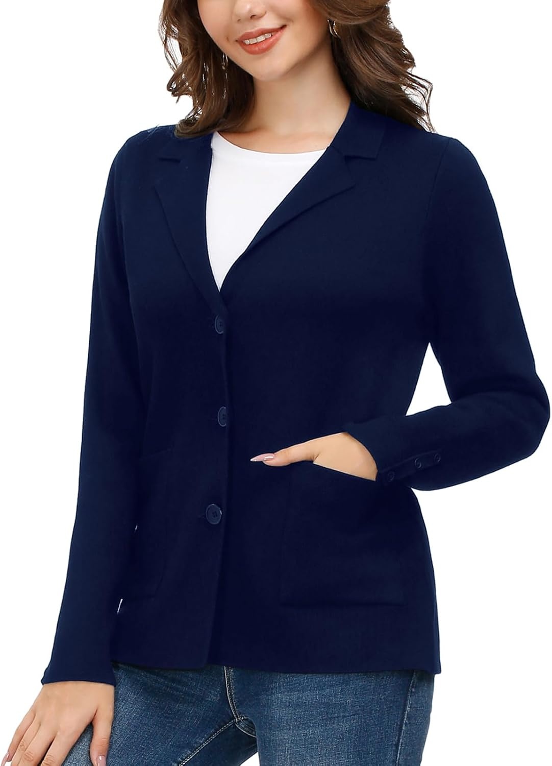 image:imageKANCY KOLE Sweater Blazer Women Casual Bussiness Stretchy Knit BlazersNavy Blue