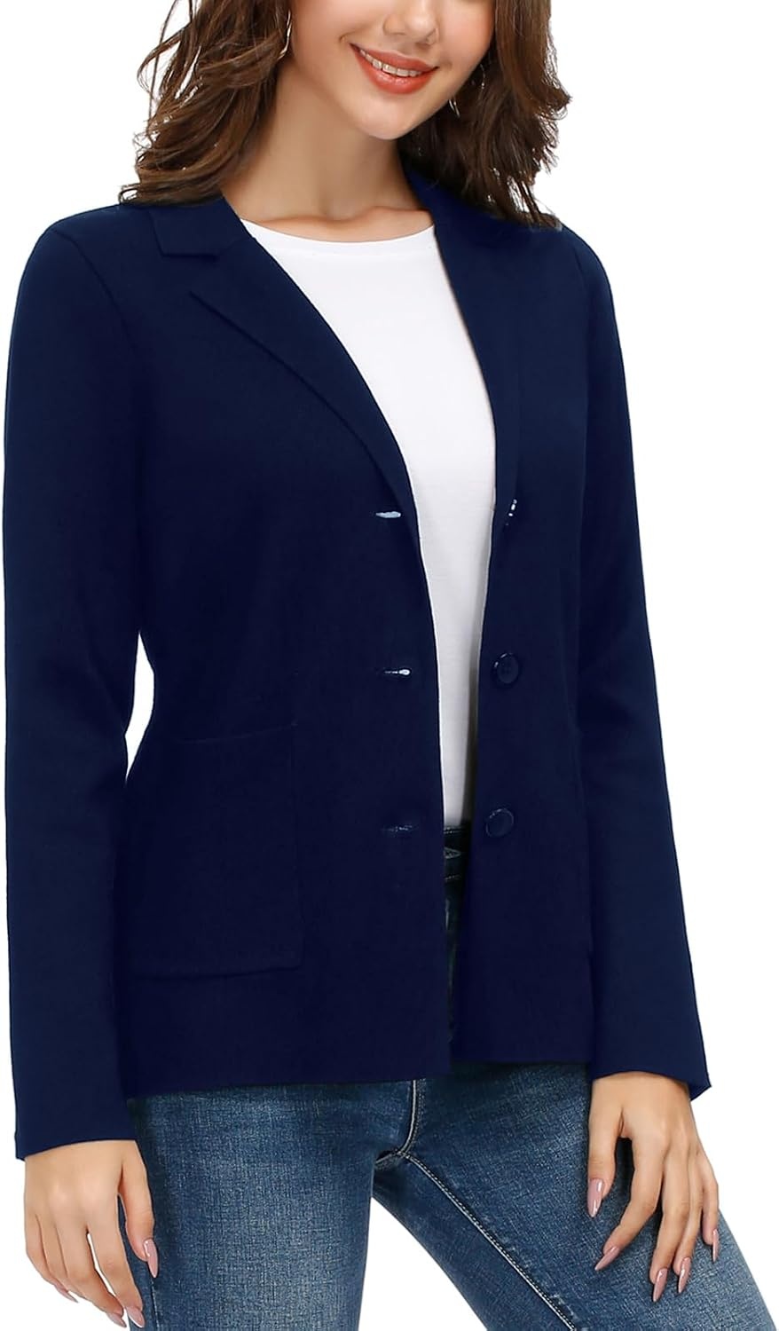image:imageKANCY KOLE Sweater Blazer Women Casual Bussiness Stretchy Knit BlazersNavy Blue