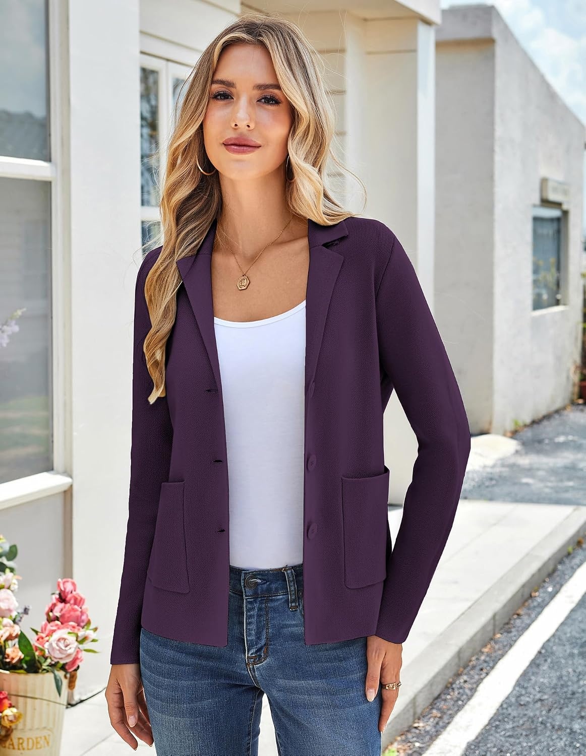 image:imageKANCY KOLE Sweater Blazer Women Casual Bussiness Stretchy Knit BlazersPurple