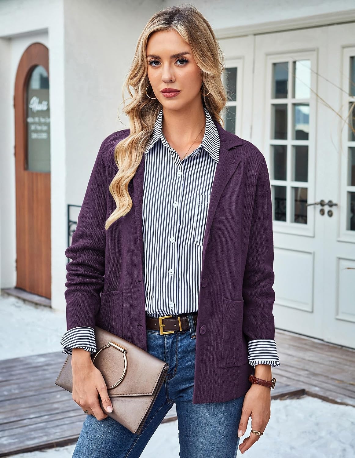 image:imageKANCY KOLE Sweater Blazer Women Casual Bussiness Stretchy Knit BlazersPurple