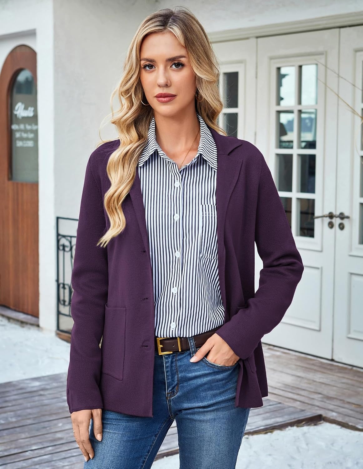 image:imageKANCY KOLE Sweater Blazer Women Casual Bussiness Stretchy Knit BlazersPurple