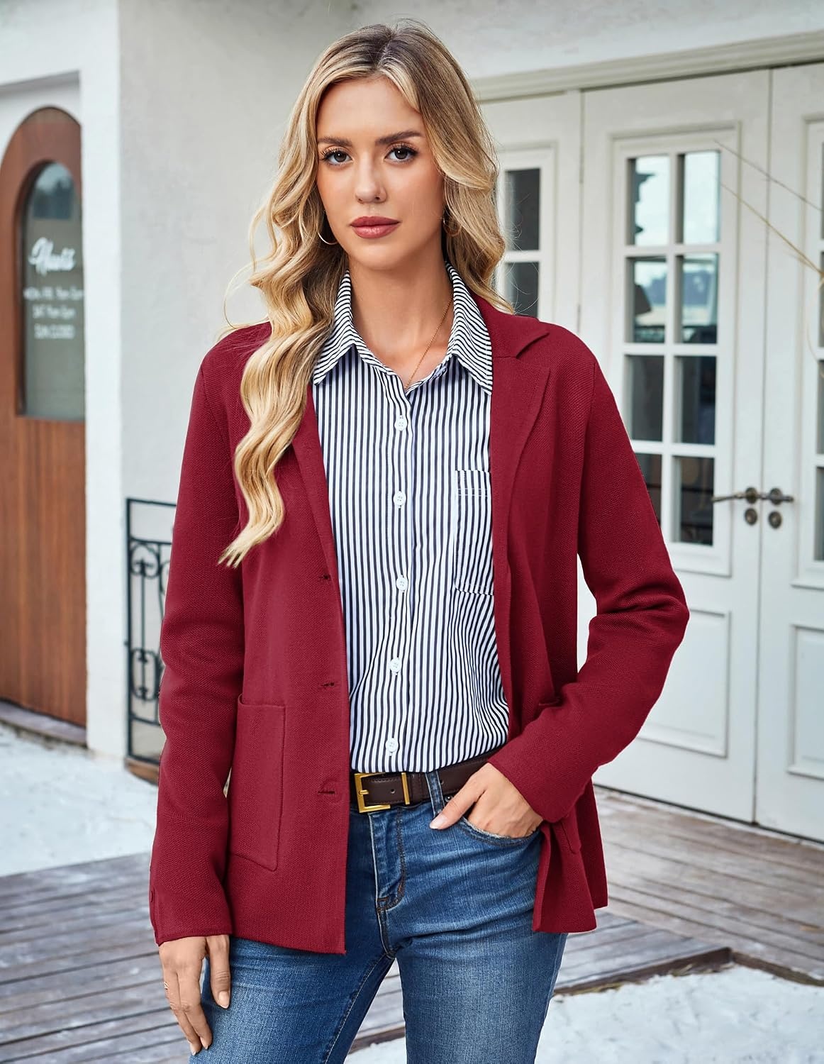 image:imageKANCY KOLE Sweater Blazer Women Casual Bussiness Stretchy Knit BlazersWine