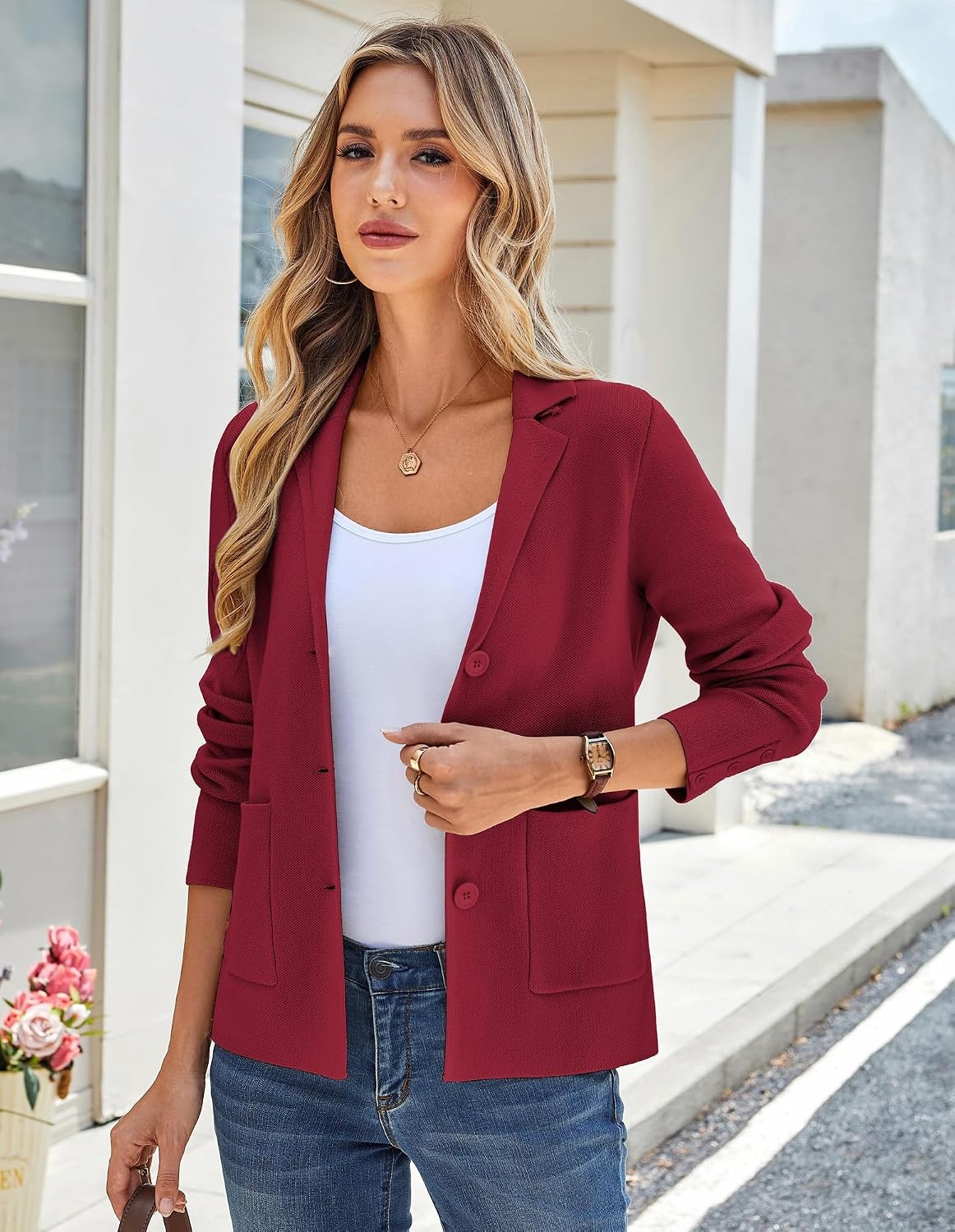 image:imageKANCY KOLE Sweater Blazer Women Casual Bussiness Stretchy Knit BlazersWine