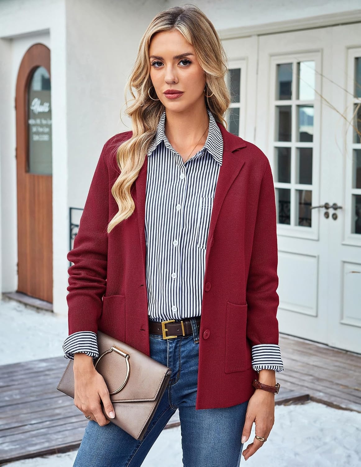 image:imageKANCY KOLE Sweater Blazer Women Casual Bussiness Stretchy Knit BlazersWine
