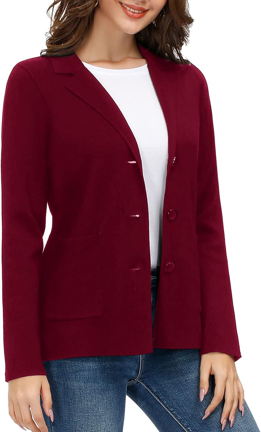 image:imageKANCY KOLE Sweater Blazer Women Casual Bussiness Stretchy Knit BlazersWine