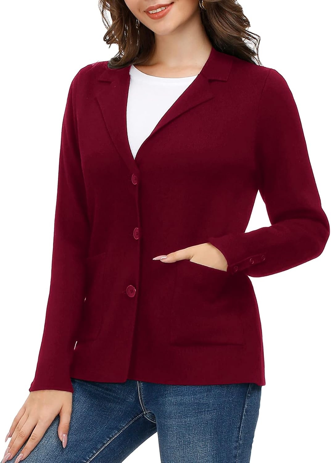 image:imageKANCY KOLE Sweater Blazer Women Casual Bussiness Stretchy Knit BlazersWine