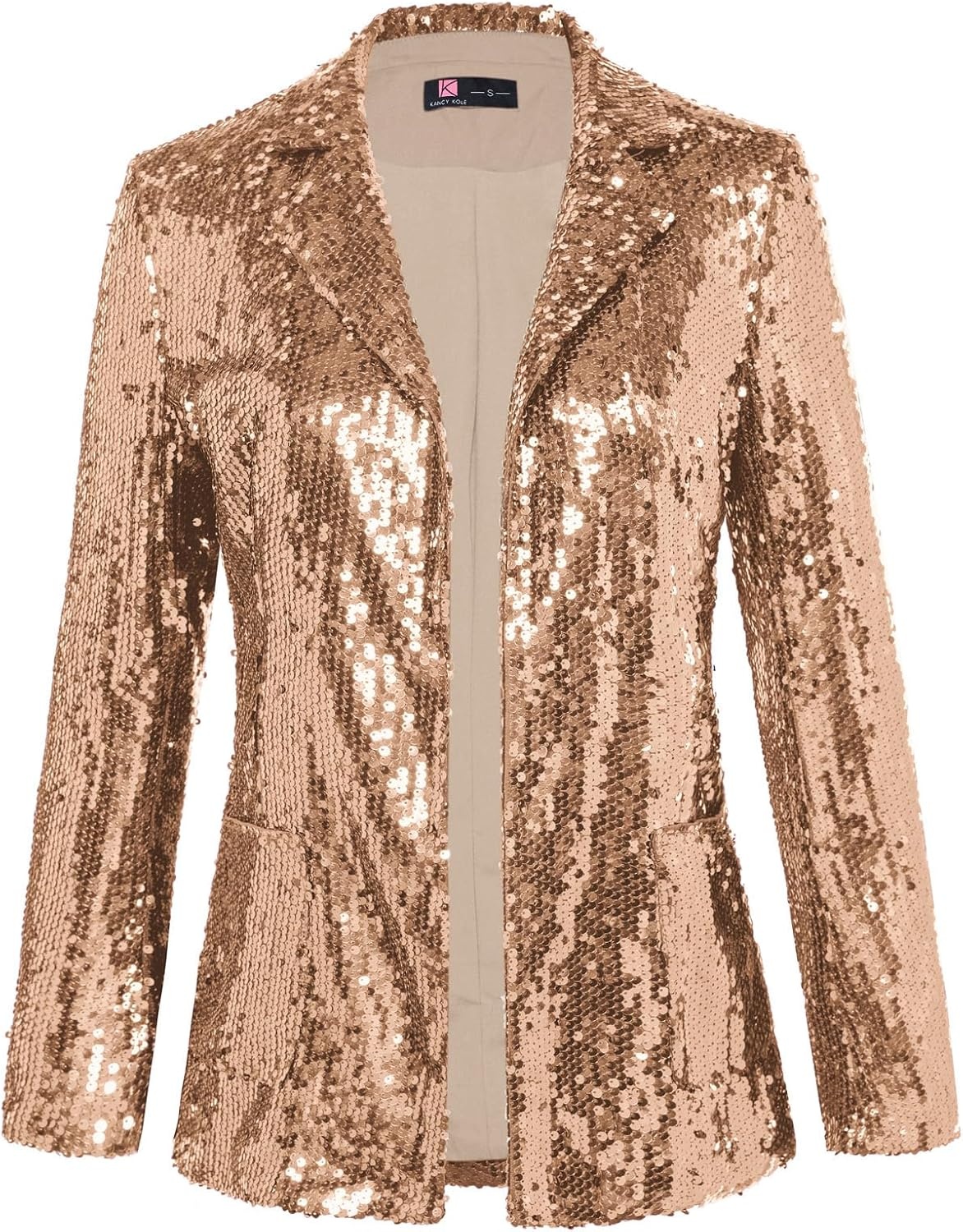 image:imageKANCY KOLE Womens Sequin Jackets Open Front Blazer Jacket Casual Long Sleeve Sparkly Cardigan Coat with Pocket SXXLChampagne