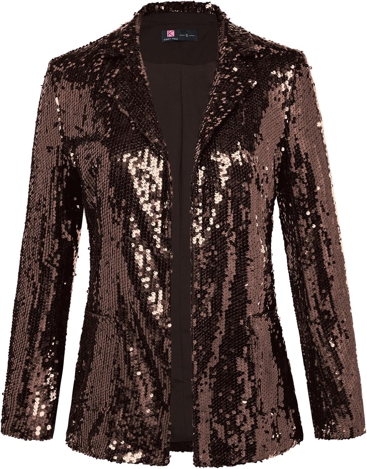 image:imageKANCY KOLE Womens Sequin Jackets Open Front Blazer Jacket Casual Long Sleeve Sparkly Cardigan Coat with Pocket SXXLChocolate Brown