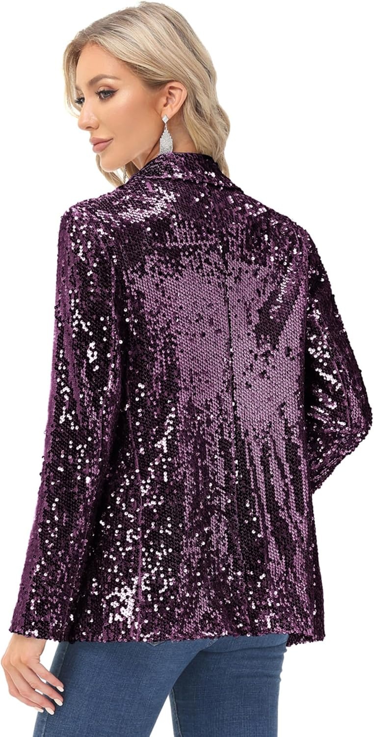 image:imageKANCY KOLE Womens Sequin Jackets Open Front Blazer Jacket Casual Long Sleeve Sparkly Cardigan Coat with Pocket SXXLDark Purple