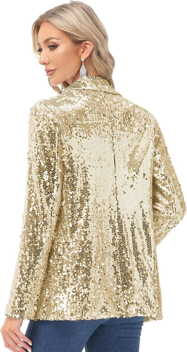 image:imageKANCY KOLE Womens Sequin Jackets Open Front Blazer Jacket Casual Long Sleeve Sparkly Cardigan Coat with Pocket SXXLGold