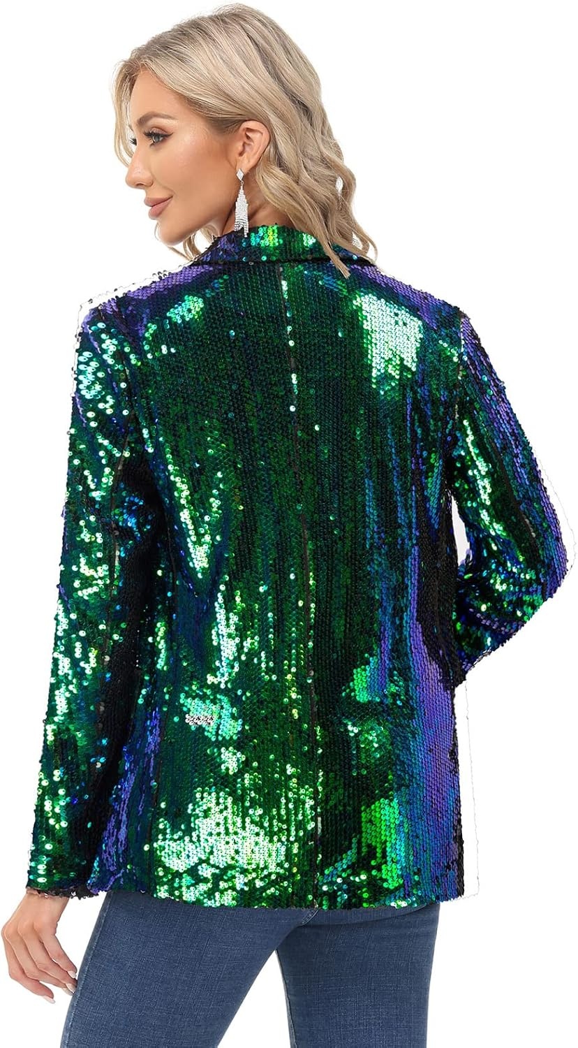 image:imageKANCY KOLE Womens Sequin Jackets Open Front Blazer Jacket Casual Long Sleeve Sparkly Cardigan Coat with Pocket SXXLMermaid