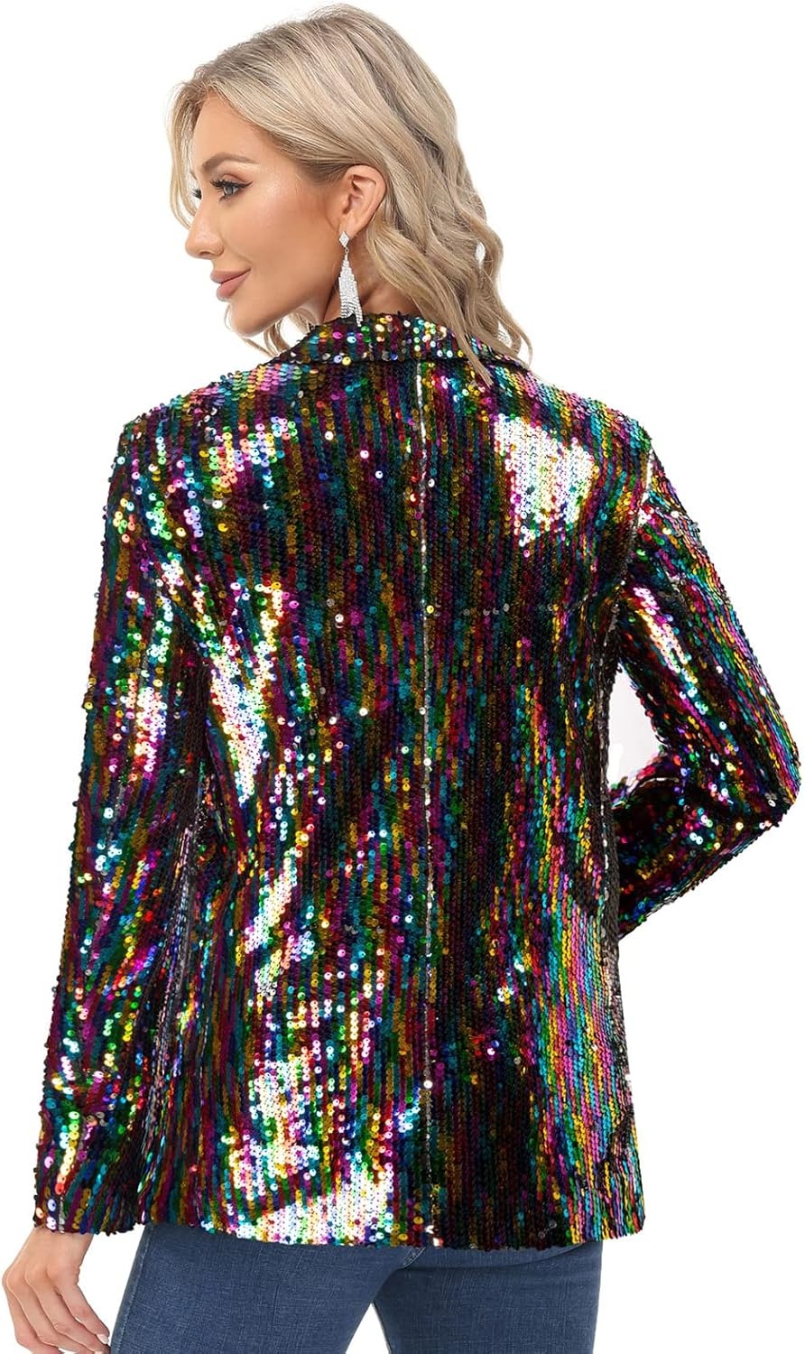 image:imageKANCY KOLE Womens Sequin Jackets Open Front Blazer Jacket Casual Long Sleeve Sparkly Cardigan Coat with Pocket SXXLMulticolor