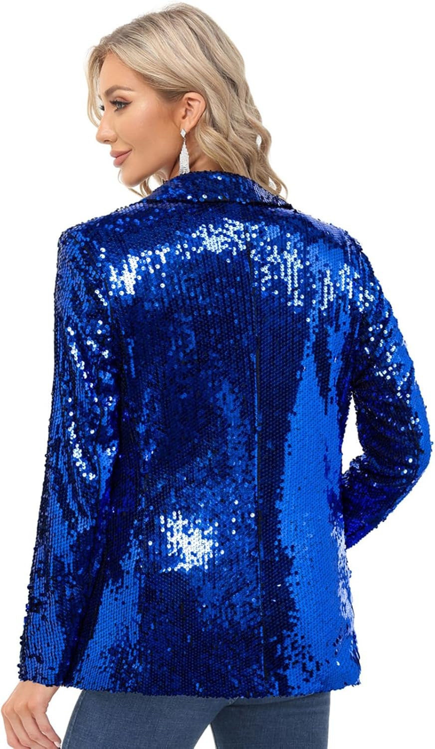 image:imageKANCY KOLE Womens Sequin Jackets Open Front Blazer Jacket Casual Long Sleeve Sparkly Cardigan Coat with Pocket SXXLRoyal Blue