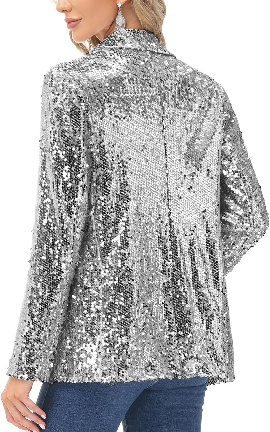 image:imageKANCY KOLE Womens Sequin Jackets Open Front Blazer Jacket Casual Long Sleeve Sparkly Cardigan Coat with Pocket SXXLSilver Grey