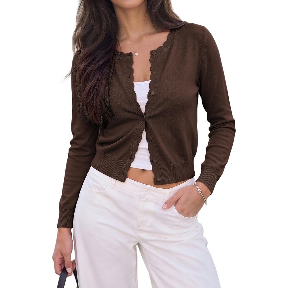 image:imageGRACE KARIN Cropped Cardigan Sweaters for Women Bolero Shrugs for DressChocolate Brown