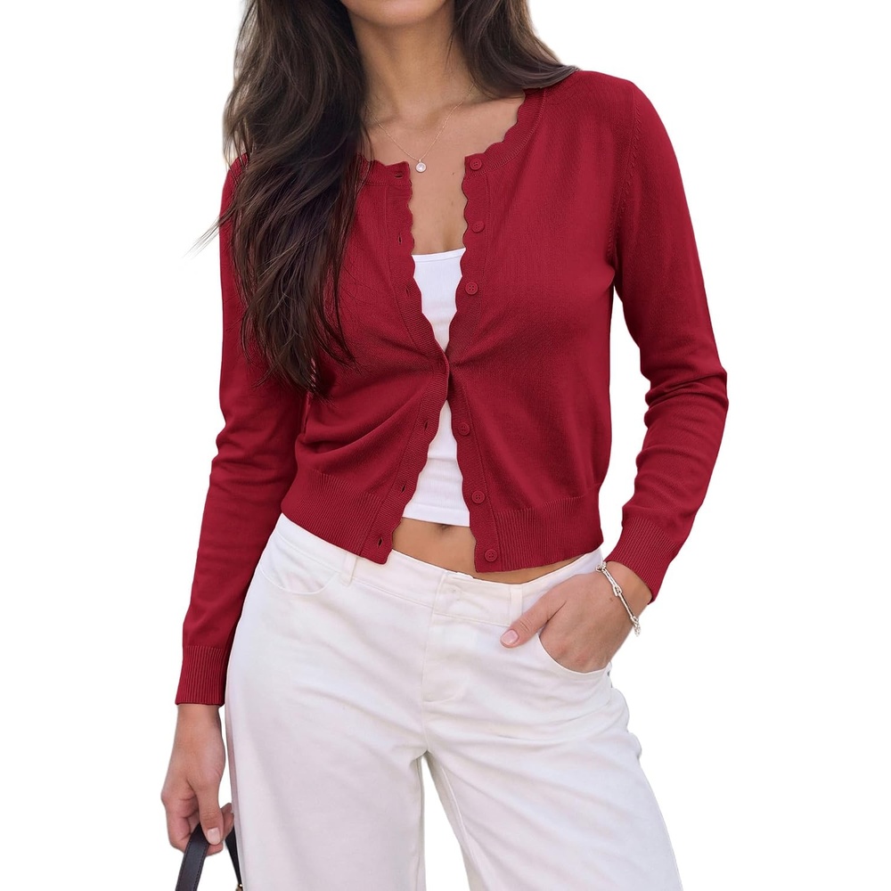image:imageGRACE KARIN Cropped Cardigan Sweaters for Women Bolero Shrugs for DressRed