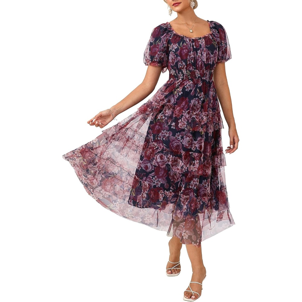 image:imageGRACE KARIN Summer Wedding Guest Causal Midi Floral Tulle DressNavy Pink