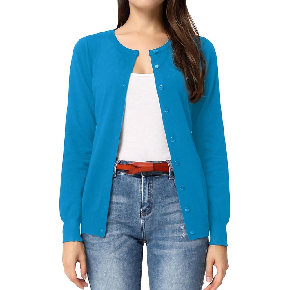 image:imageGRACE KARIN Women Cardigan Sweaters Lightweight Button Up Knit Fall SweaterAcid Blue