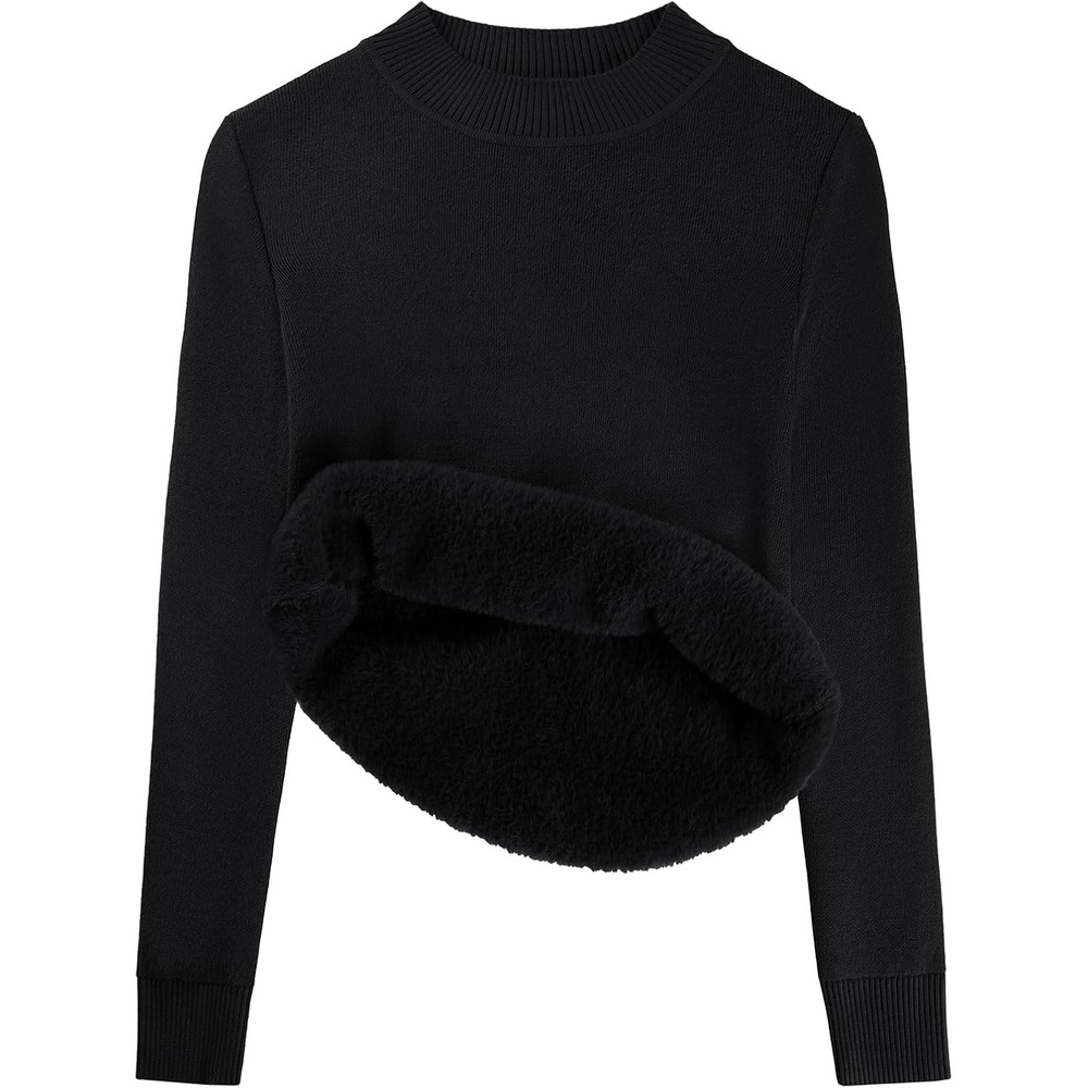 image:imageGRACE KARIN Women Fleece Sherpa Lined Sweater Long Sleeve Mock Neck TopsBlack