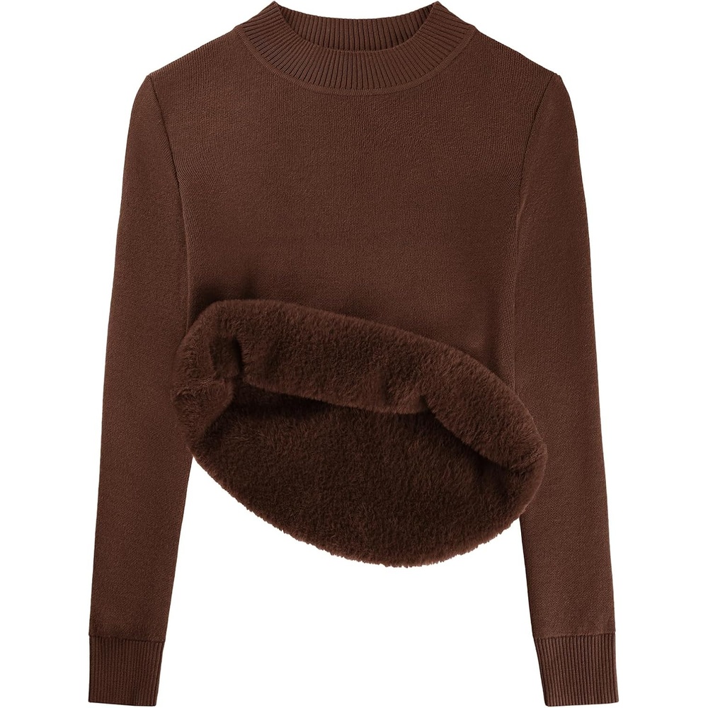image:imageGRACE KARIN Women Fleece Sherpa Lined Sweater Long Sleeve Mock Neck TopsCoffee