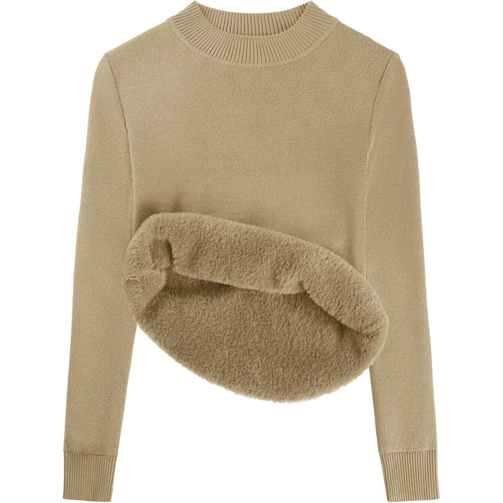 image:imageGRACE KARIN Women Fleece Sherpa Lined Sweater Long Sleeve Mock Neck TopsLight Camel