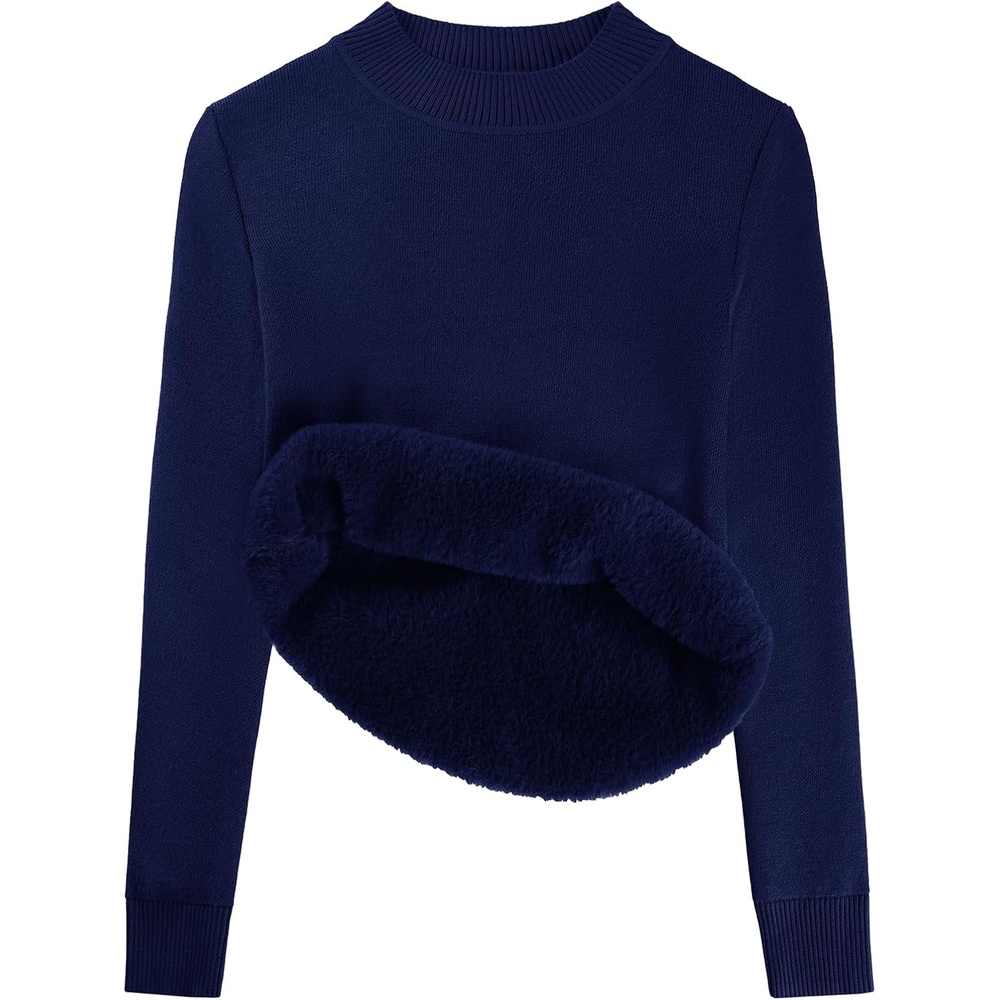 image:imageGRACE KARIN Women Fleece Sherpa Lined Sweater Long Sleeve Mock Neck TopsNavy