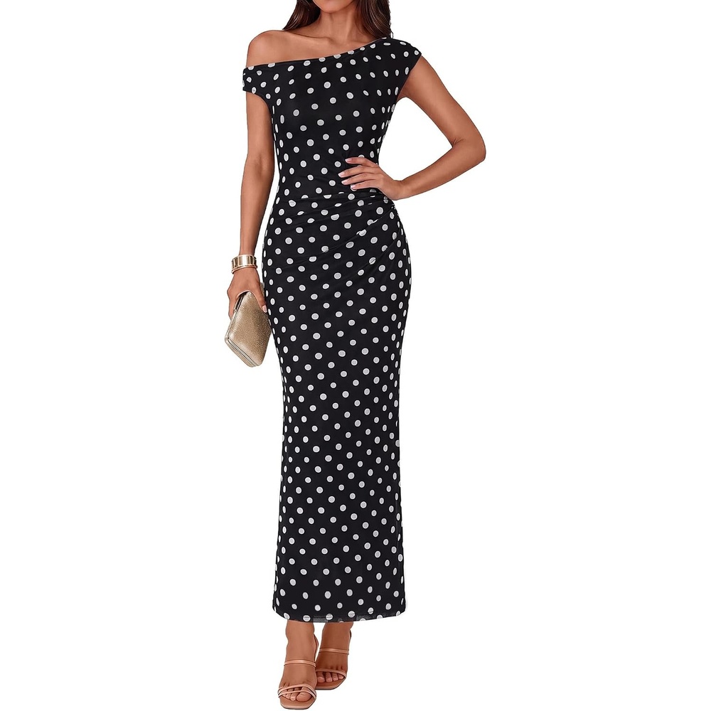image:imageGRACE KARIN Women One Shoulder Bodycon Floral Wedding Guest Cocktail DressBlack Polka Dots