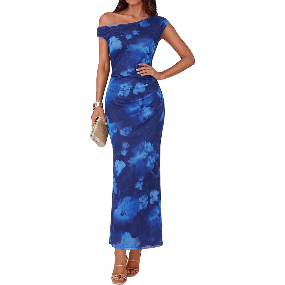 image:imageGRACE KARIN Women One Shoulder Bodycon Floral Wedding Guest Cocktail DressBlue Floral