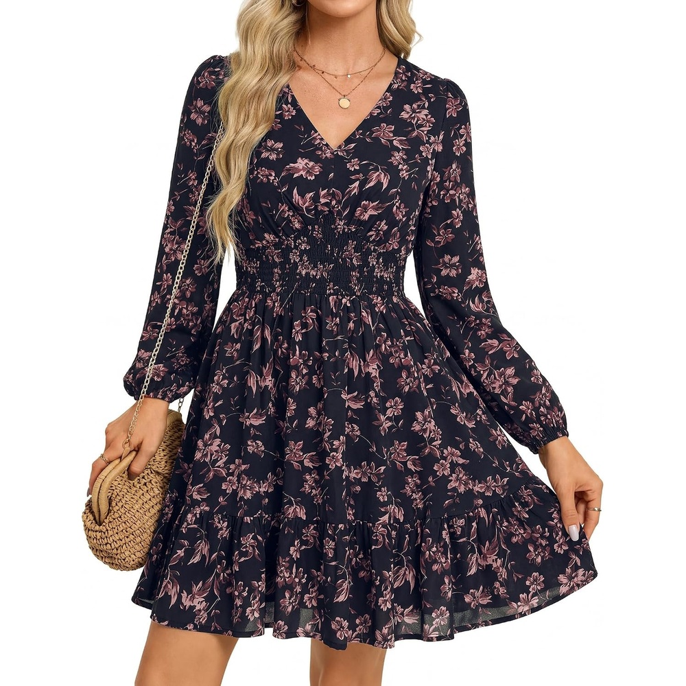 image:imageGRACE KARIN Womens Fall Long Sleeve Mini Short Dress 2026Black Floral