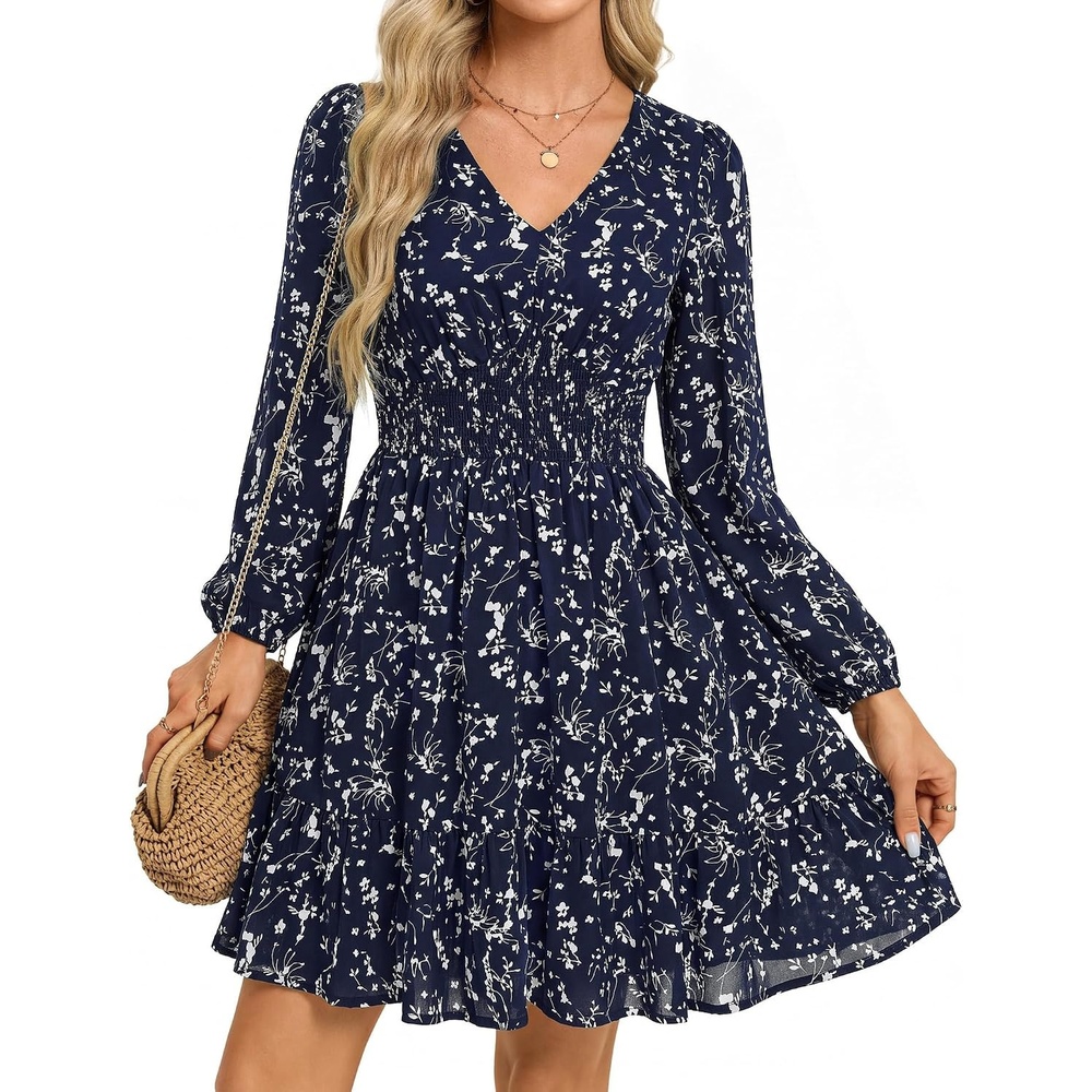 image:imageGRACE KARIN Womens Fall Long Sleeve Mini Short Dress 2026Navy Floral