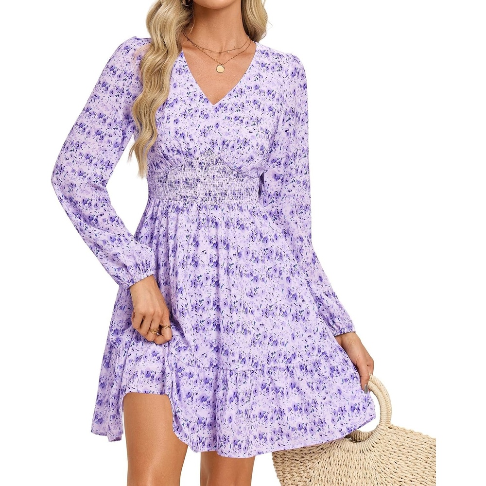 image:imageGRACE KARIN Womens Fall Long Sleeve Mini Short Dress 2026Purple Floral