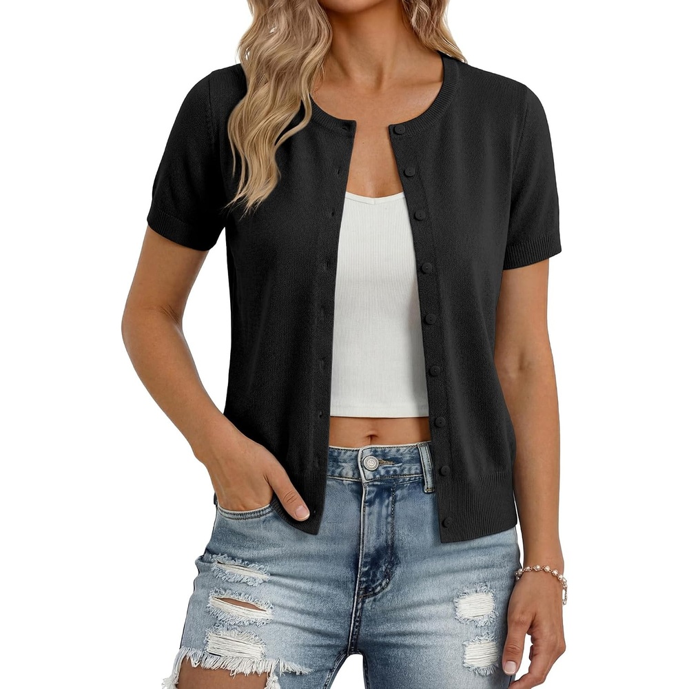 image:imageGRACE KARIN Womens Short Sleeve Cardigan Sweaters Lightweight Fall OutfitsBlack