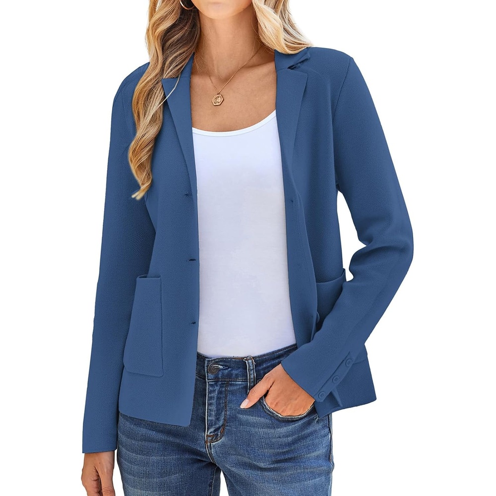 image:imageKANCY KOLE Sweater Blazer Women Casual Bussiness Stretchy Knit BlazersBlue