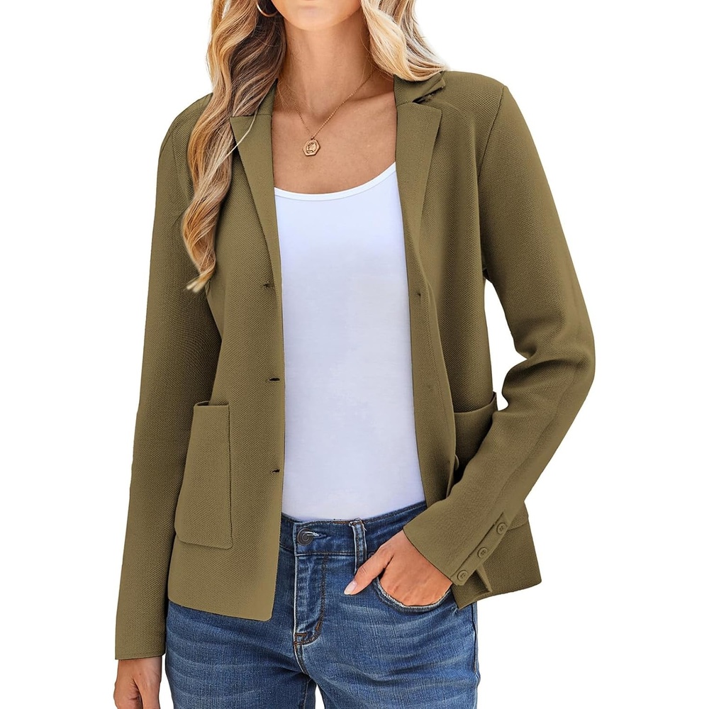 image:imageKANCY KOLE Sweater Blazer Women Casual Bussiness Stretchy Knit BlazersCamel Heather