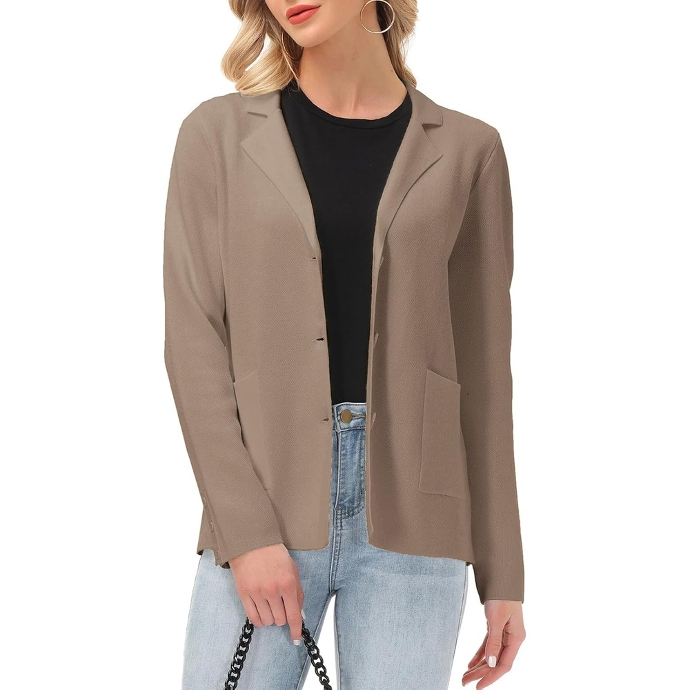 image:imageKANCY KOLE Sweater Blazer Women Casual Bussiness Stretchy Knit BlazersKhaki