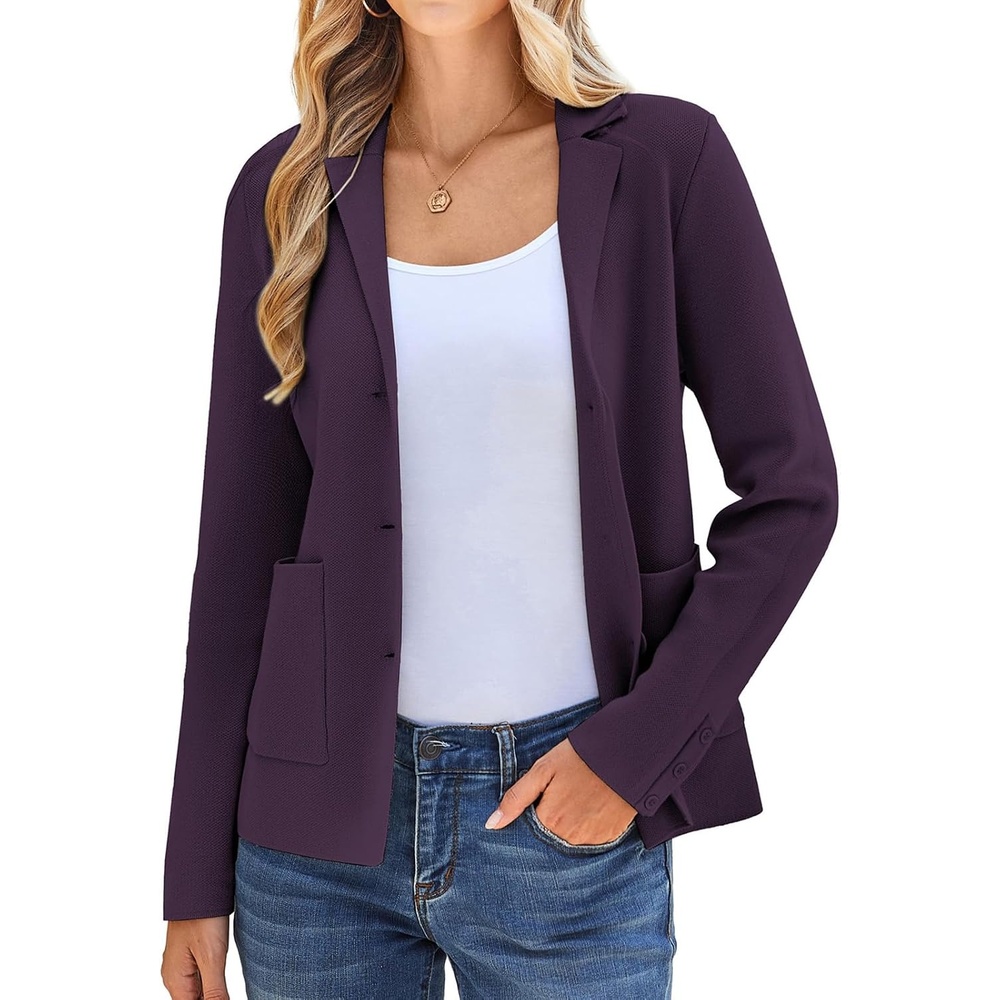image:imageKANCY KOLE Sweater Blazer Women Casual Bussiness Stretchy Knit BlazersPurple