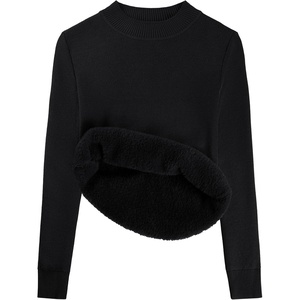 GRACE KARIN Women Fleece Sherpa Lined Sweater Long Sleeve Mock Neck Tops(Black)