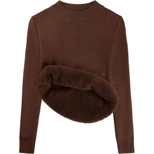 GRACE KARIN Women Fleece Sherpa Lined Sweater Long Sleeve Mock Neck Tops(Coffee)