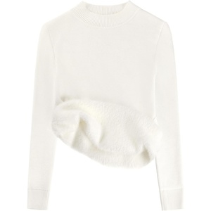 GRACE KARIN Women Fleece Sherpa Lined Sweater Long Sleeve Mock Neck Tops(Ivory White)