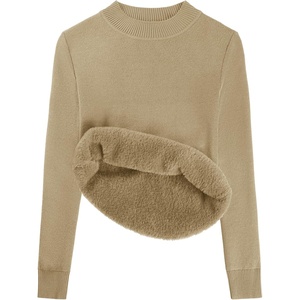 GRACE KARIN Women Fleece Sherpa Lined Sweater Long Sleeve Mock Neck Tops(Light Camel)