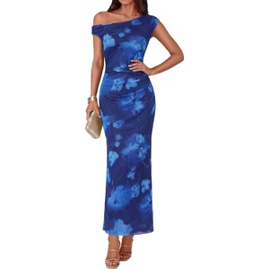 GRACE KARIN Women One Shoulder Bodycon Floral Wedding Guest Cocktail Dress(Blue Floral)