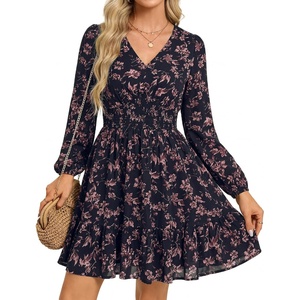 GRACE KARIN Womens Fall Long Sleeve Mini Short Dress 2026(Black Floral)