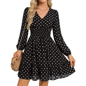 GRACE KARIN Womens Fall Long Sleeve Mini Short Dress 2026(Black White Polka Dots)