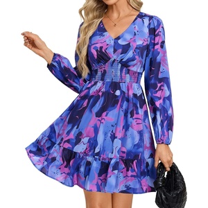 GRACE KARIN Womens Fall Long Sleeve Mini Short Dress 2026(Blue Pink Floral)